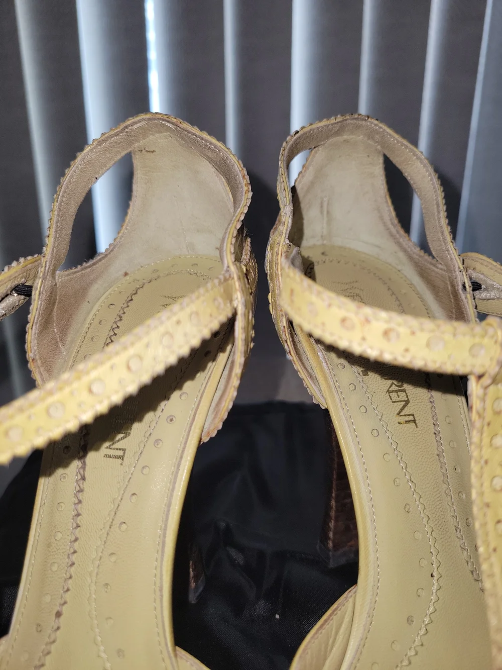 YSL T-Strap Pointed Toe Heels in Light Yellow